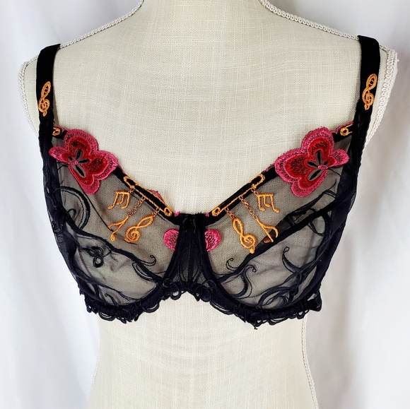 Vintage French Embroidered Simon Perele Muse Bra Bralette 32C - Picture 6 of 10